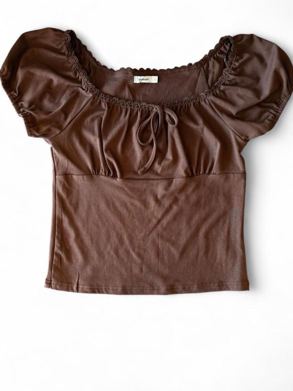 Brown Lace Trim Babydoll Top